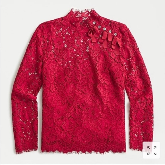 NWT J. Crew Mockneck Top in Red Floral Lace - Picture 4 of 11